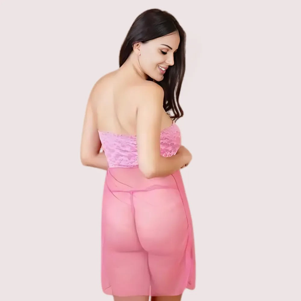 Pink Lace &amp; Sheer Seduction Babydoll