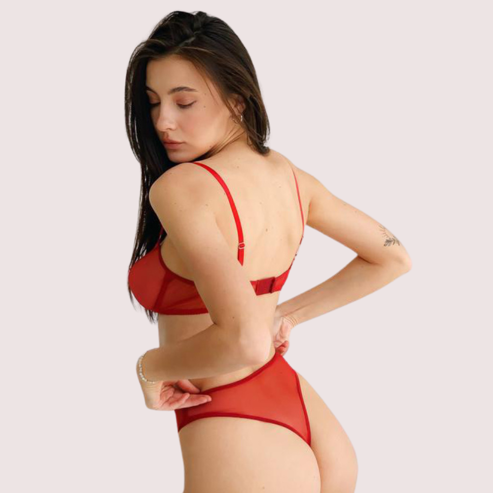 Sensual Red Bra &amp; Thong Set - Fully See-Through Design