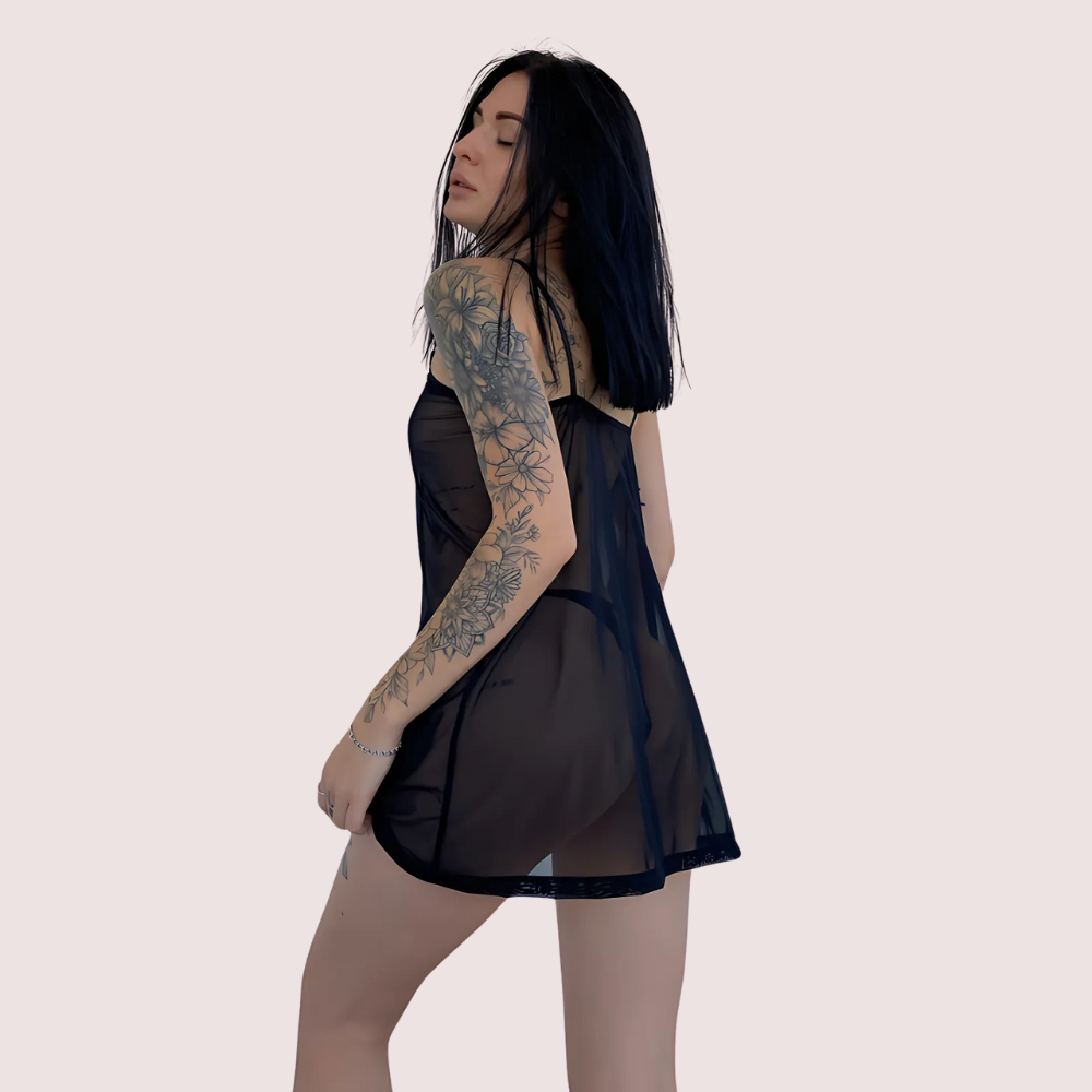 Sheer Black Negligee Night Dress for Plus Size